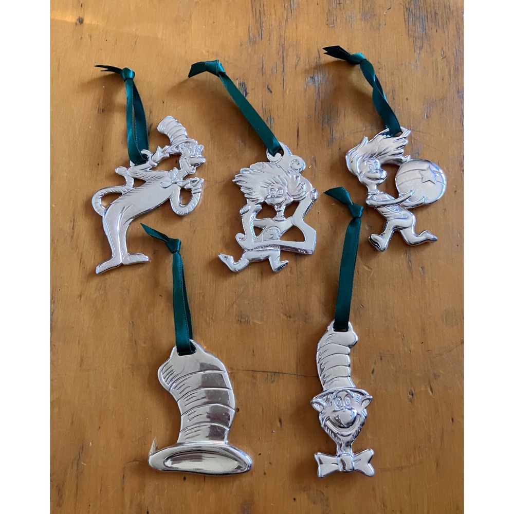 Dr. Seuss Ornaments Silver Tone Metal Cat in the Hat 5pc Set